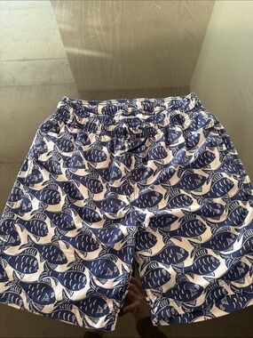 Crew cuts Kids Navy and White Fish Print Swim Shorts